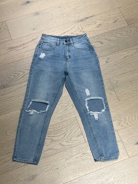 SHEIN Light Blue Distressed Boyfriend Jeans